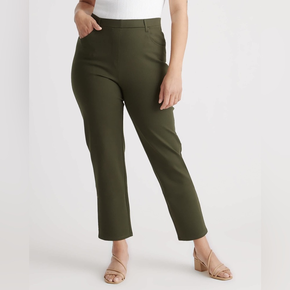 Quince Olive Ultra Stretch Ponte Straight Leg 4 Pocket Pants